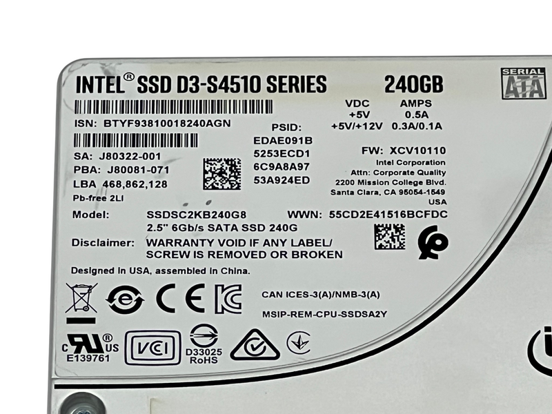 Load image into Gallery viewer, Intel SSDSC2KB240G8 Solid State Drive D3-S4510 240GB
