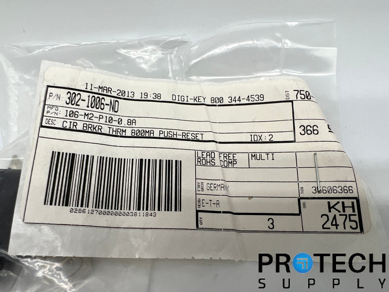 Load image into Gallery viewer, ETA Schurter Circuit Braker Thermal 800mA 302-1006-ND with WARRANTY