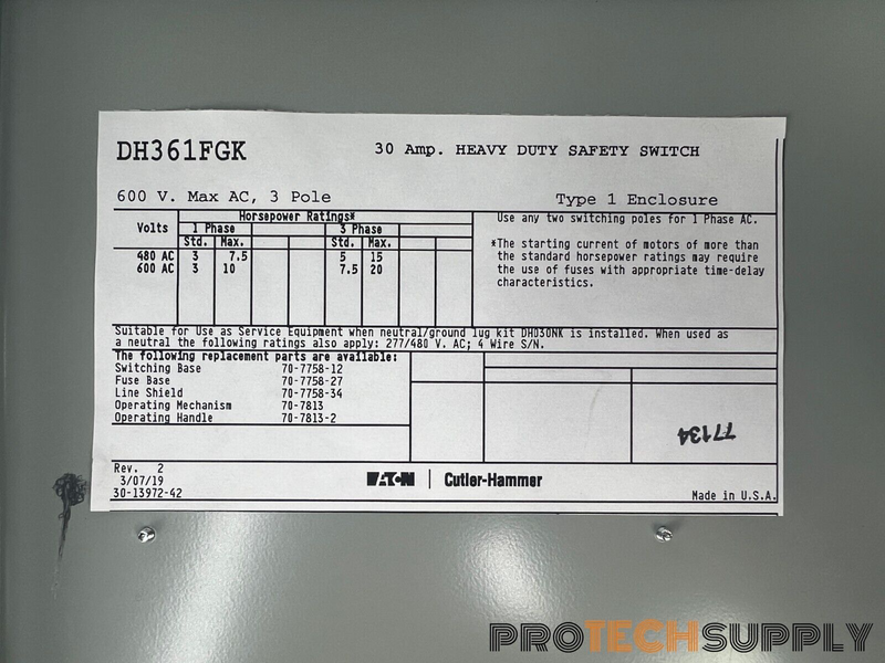 Load image into Gallery viewer, Eaton DH361FGK 3 Pole 30 Amp 600V Heavy Duty Safety Switch with WARRANTY