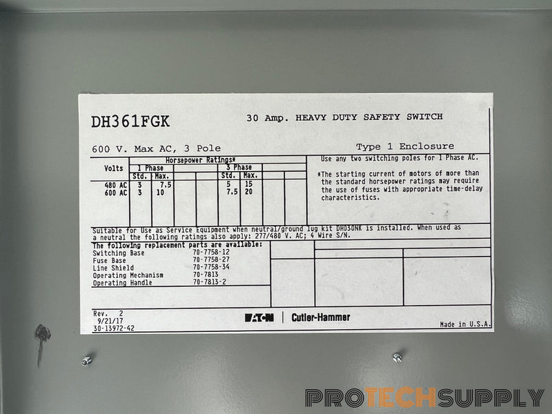 Load image into Gallery viewer, Eaton DH361FGK 3 Pole Heavy Duty Safety Switch with Edison ECSR15 with WARRANTY