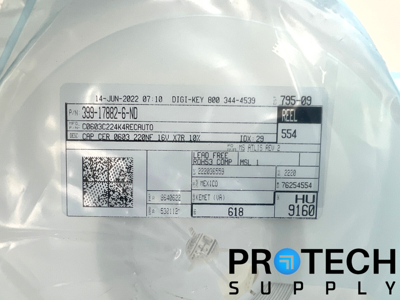 Load image into Gallery viewer, 618/Pk KEMET C0603C224K4RECAUTO Ceramic Capacitor 16V NEW with WARRANTY
