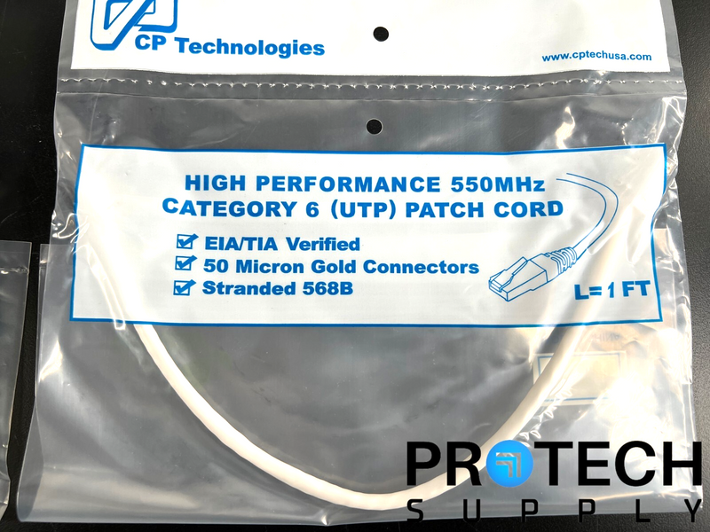 Load image into Gallery viewer, (Lot of 10) CP Technologies C6-WH-01-0 Category 6 Patch Cord 1ft w/ WARRANTY