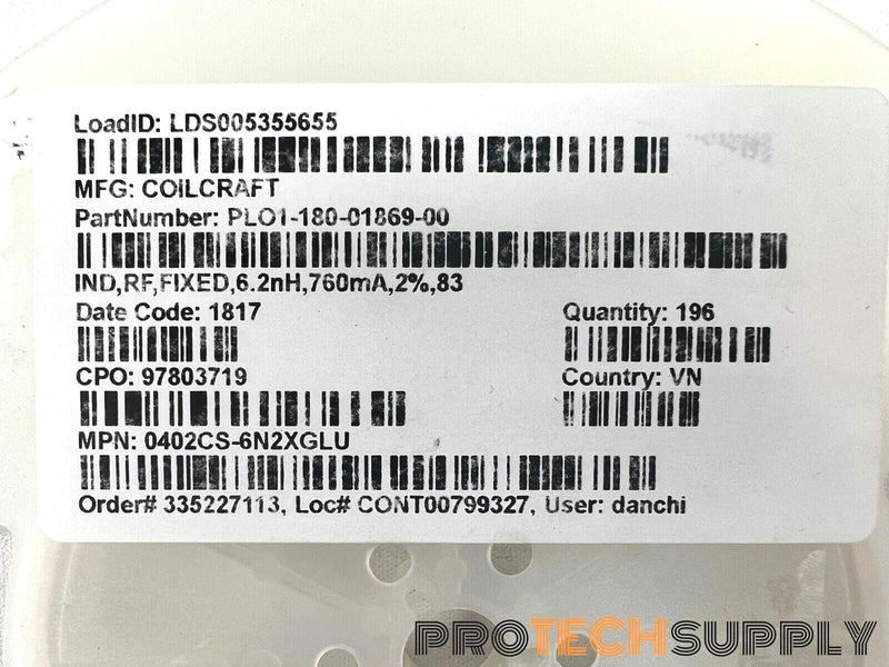 Load image into Gallery viewer, NEW (Roll of 196) Coilcraft 0402CS-6N2XGLU Fixed Inductors 1005 6.2nH w WARRANTY
