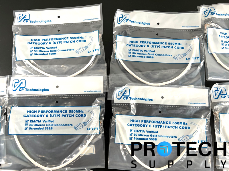 Load image into Gallery viewer, (Lot of 10) CP Technologies C6-WH-01-0 Category 6 Patch Cord 1ft w/ WARRANTY