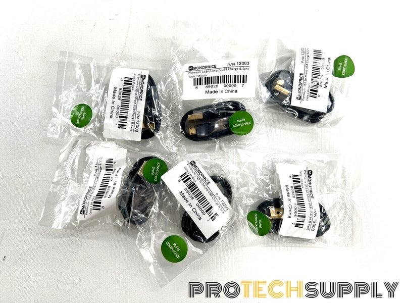 Load image into Gallery viewer, NEW (Lot of 6) Monoprice 12003 USB to Micro USB 1.5ft Black with WARRANTY