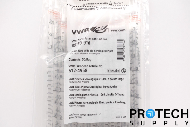 Load image into Gallery viewer, 50/Pk VWR 89130-916 10mL Wide Tip Serological Pipet NEW