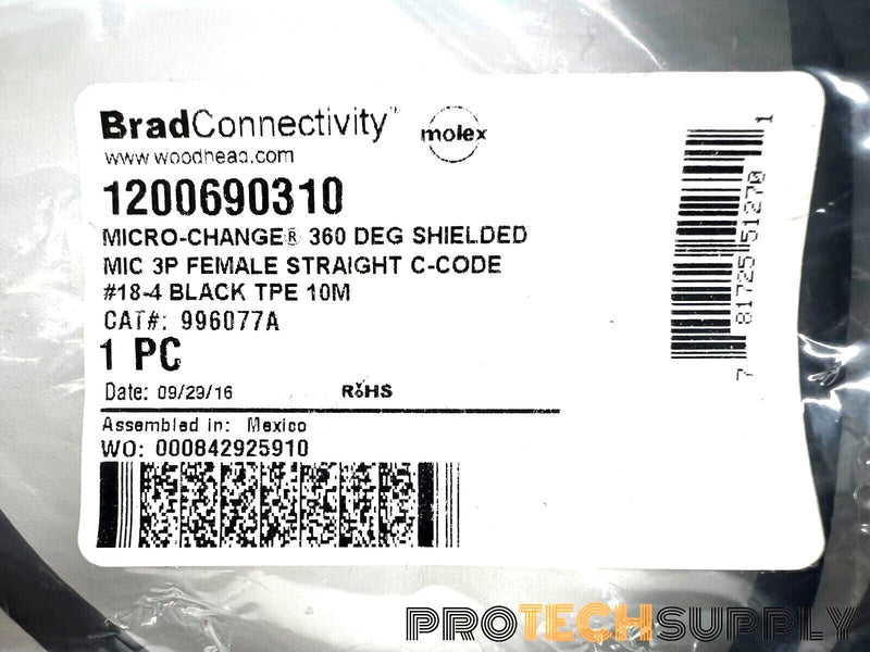 Load image into Gallery viewer, NEW Molex 1200690310 MIC 3P Female Straight C Code 10 Meter Cable with WARRANTY