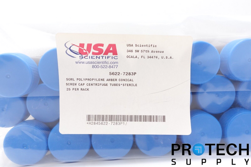 Load image into Gallery viewer, 25/Pk USA Scientific 5622-7283P 50mL Amber Tube / Conical Bottom / Screw Cap