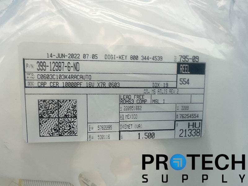 Load image into Gallery viewer, 1,500/Pk KEMET C0603C103K4RACAUTO 10000pF Ceramic Capacitor 16V NEW w/ WARRANTY