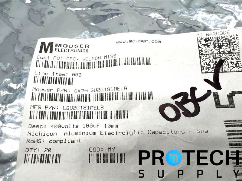 Load image into Gallery viewer, (30/Pk) Nichicon LGU2G181MELB Aluminum Electrolytic Capacitors with WARRANTY
