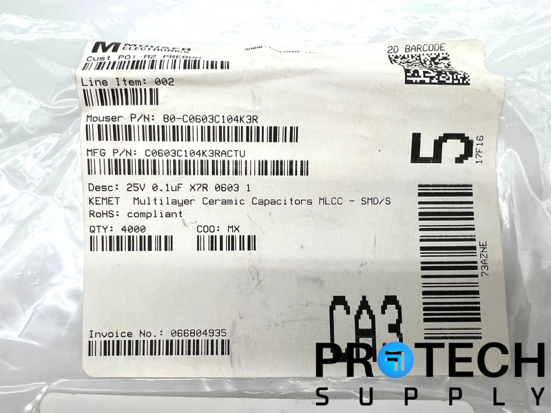 Load image into Gallery viewer, (4000/Pk) Kemet C0603C104K3RACTU Ceramic Capacitor NEW with WARRANTY