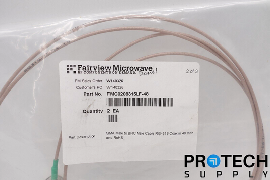 (Qty.2)  Faireview FMC0208315LF-48 SMA Male to BNC Male Cable NEW with WARRANTY