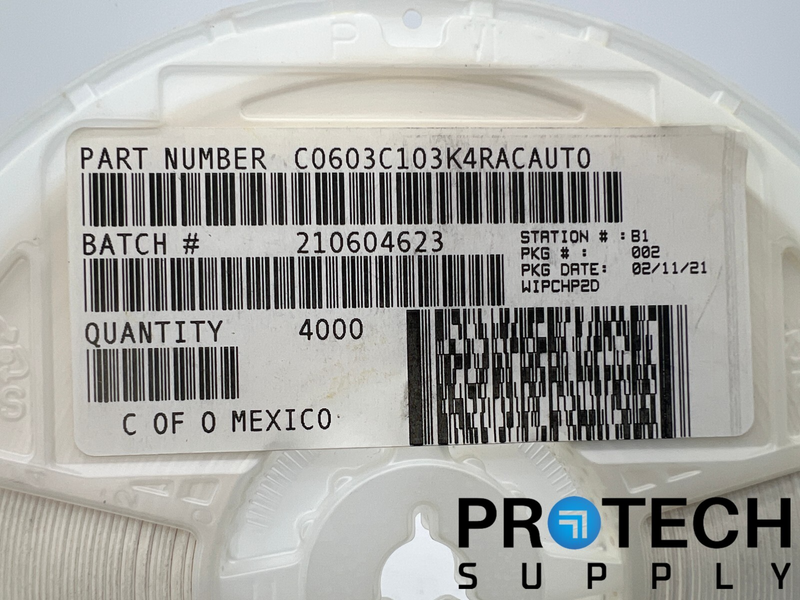 Load image into Gallery viewer, (Approx 4000) KEMET C0603C103K4RACAUTO Ceramic Capacitor ±10% 16V w/ WARRANTY