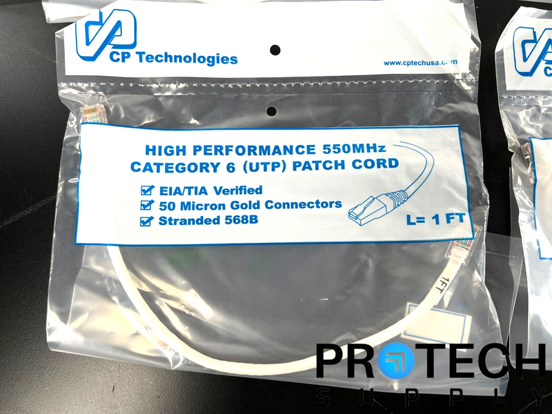 Load image into Gallery viewer, (Lot of 10) CP Technologies C6-WH-01-0 Category 6 Patch Cord 1ft w/ WARRANTY