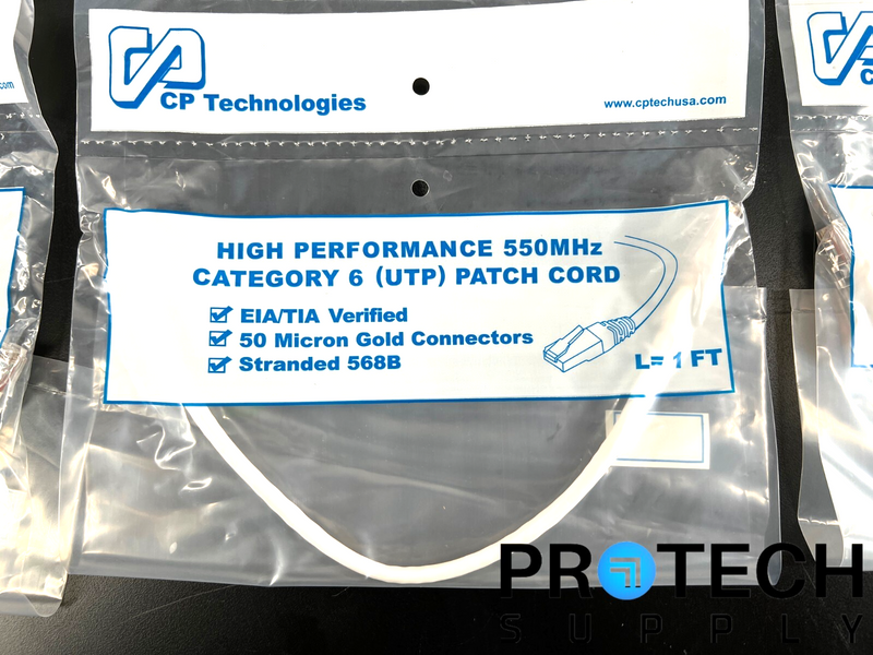 Load image into Gallery viewer, (Lot of 10) CP Technologies C6-WH-01-0 Category 6 Patch Cord 1ft w/ WARRANTY