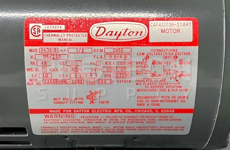 Load image into Gallery viewer, Dayton 6K361 Capacitor Electric Motor NEW with WARRANTY