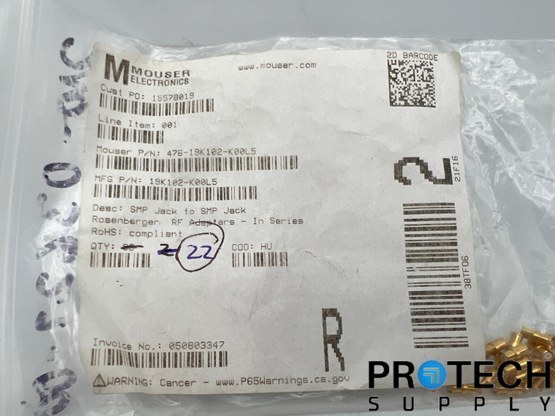 Load image into Gallery viewer, 22/Pk Rosenberger Coaxial Connector SMP Jack 476-19K102-K00L5 w/ WARRANTY