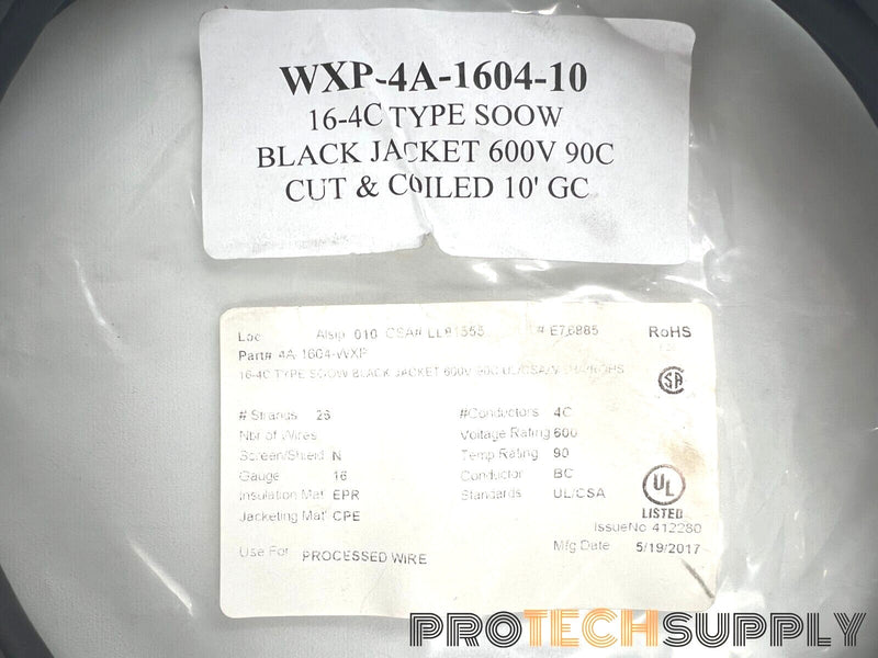 Load image into Gallery viewer, NEW Carol WXP-4A-1604-10 10ft 16-4C Type SOOW Cut & Coiled Cable with WARRANTY