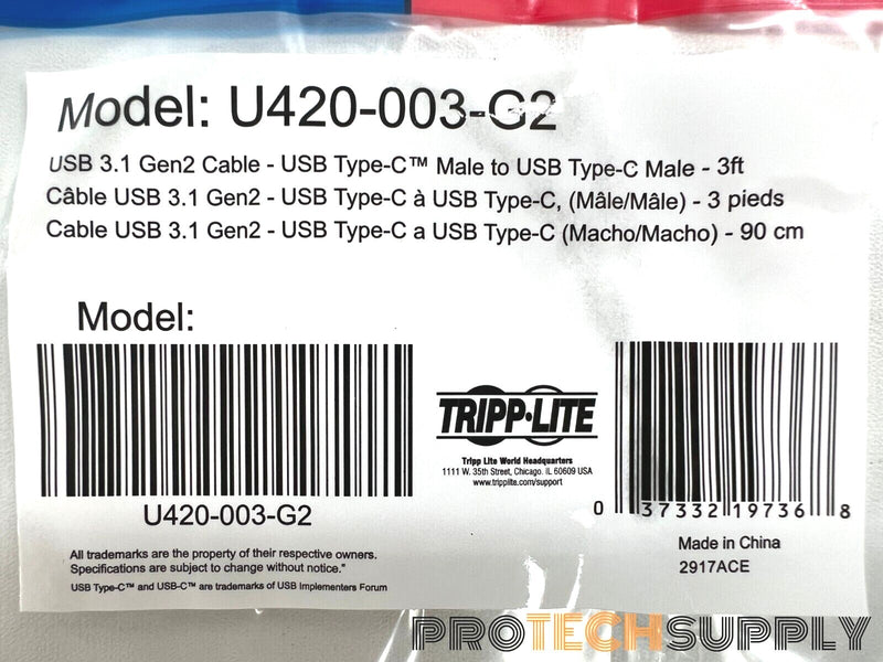 Load image into Gallery viewer, NEW Tripp Lite 0420-003-G2 USB-C Charging/Sync Cable Gen 1 3Ft. with WARRANTY