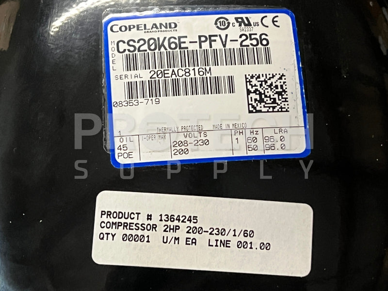 Load image into Gallery viewer, Copeland CS20K6E-PFV-256 Compressor 2HP 200-230/1/60 NEW with WARRANTY