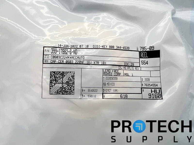 Load image into Gallery viewer, 618/Pk KEMET C0603C224K4RECAUTO Ceramic Capacitor 16V NEW with WARRANTY