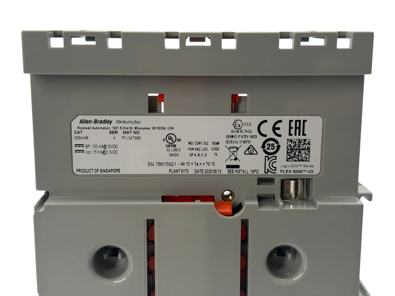 Load image into Gallery viewer, Allen-Bradley 5094-MB Series A FLEX 5000 mounting base label: PN-347988, Class I Div 2, cULus, ATEX, CE
