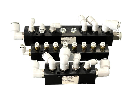 (Lot of 3) Pneumadyne Pneumatic Manifold M20-250-4 / M10-125-8 / M20-250-8