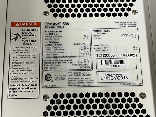 Schneider Electric 865-4048 Conext SW Solar Hybrid Inverter with WARRANTY
