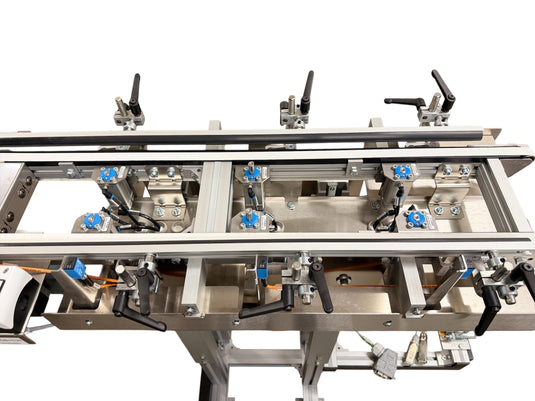mk DGF-P 2001 Double Belt Conveyor w/ Pneumatic Stops & Sensors, Zahoransky