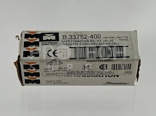 Mueller Refrigeration B33752-400 Safetymaster Relief Valve 400Psi NEW