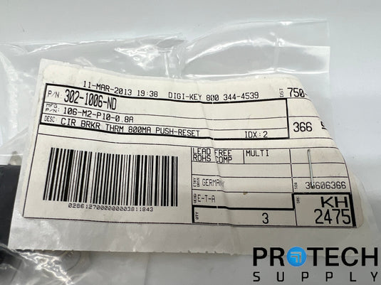 ETA Schurter Circuit Braker Thermal 800mA 302-1006-ND with WARRANTY
