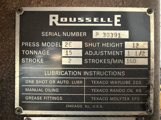 Rousselle 2E Mechanical Press 15 Ton