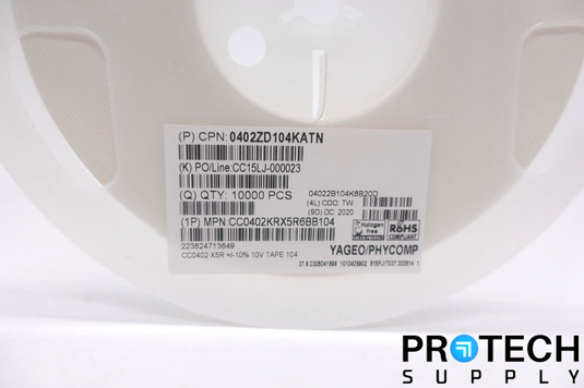 (10,000/Reel) YAGEO CC0402KRX5R6BB104 0.1µF 10V Ceramic Capacitor w/ WARRANTY