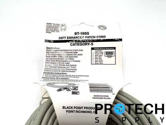 CAT5 BT-198G Networking Enhanced Patch Cord-Gray 25ft NEW with WARRANTY