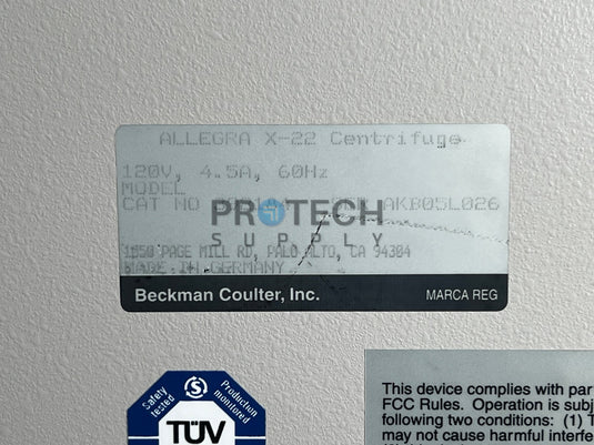 Beckman Coulter Allegra X-22 Centrifuge with S2096 Swing Bucket Rotor & Carriers
