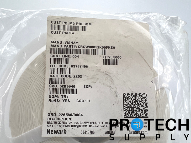 Load image into Gallery viewer, (5000/Pk) Vishay Dale CRCW08052K00FKEA Chip Resistor 1/8W 2 kOhms ±1% NEW
