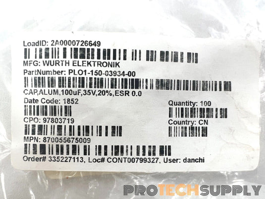 NEW (Lot of 100) Wurth WCAP-PTHR Polymer Aluminium Capacitor with WARRANTY