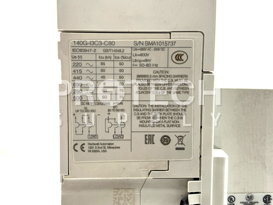 Allen Bradley 140G-I3C3-C80 Circuit Breaker 3-Pole with WARRANTY