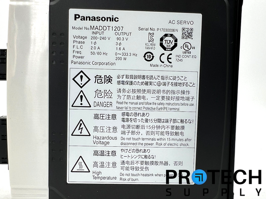 Panasonic MADDT1207 AC Servo Drive NEW with WARRANTY