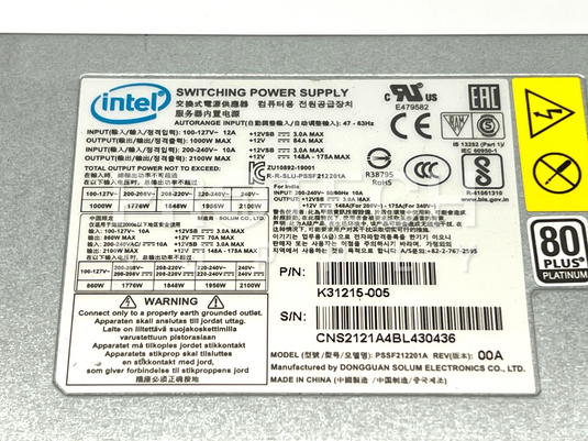 Intel PSSF212201A Switching Power Supply Intel K31215-005 GUARATEED