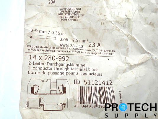 14/Pk WAGO 280-992 Terminal Block Connector 2 Position NEW with WARRANTY