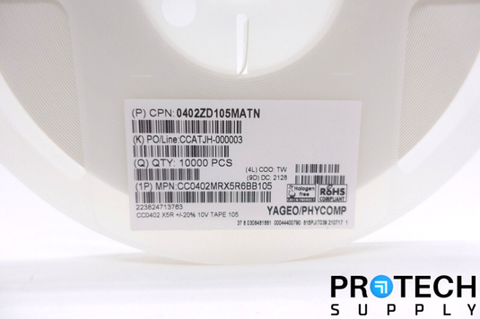 (10,000/Reel) Yageo CC0402MRX5R6BB105 Capacitor Ceramic 1uF ±20% NEW & WARRANTY