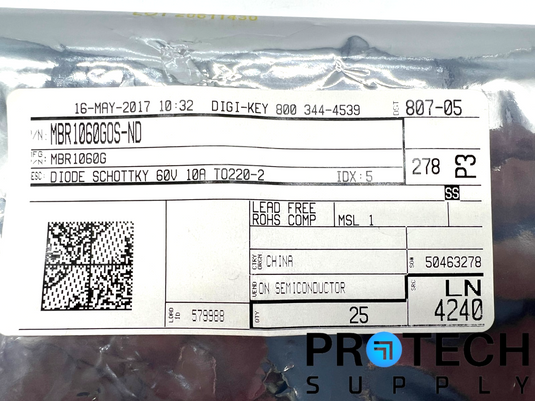 (24/Pk) Onsemi MBR1060G Through Hole Diode with WARRANTY