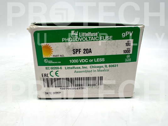 (100/Pk) Littlefuse SPF 20A Photovoltaic Fuse NEW with WARRANTY