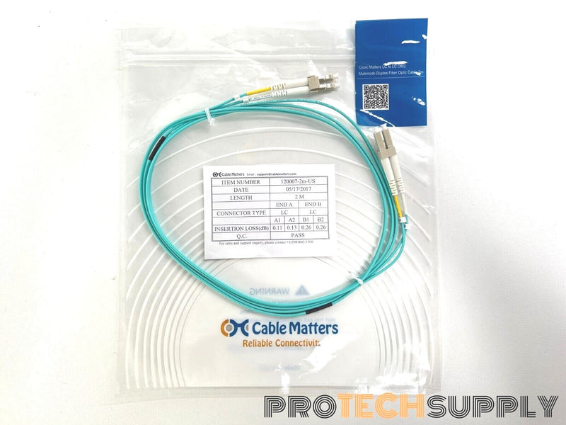 Load image into Gallery viewer, NEW Cable Matters 120007-2m-US 2m LC to LC OM3 Duplex Fiber Cable with WARRANTY
