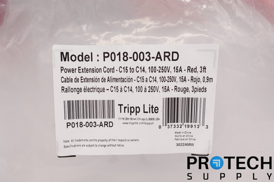 Tripp Lite P018-003-ARD 3ft Power Extension Cord Cable NEW with WARRANTY