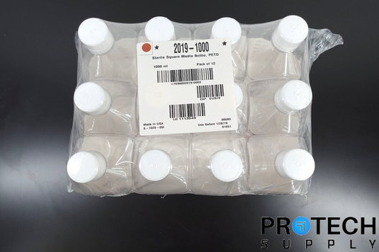 (Case of 12) Thermo Nalgene 2019-1000 Square PETG Media Bottles with WARRANTY
