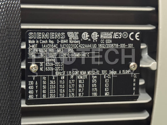 Siemens 1LE10231DC422AA4 Three Phase Cage Motor 1AV3164C NEW with WARRANTY