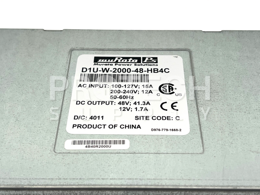 Murata D1U-W-2000-48-HB4C Power Supply FOR PARTS / REPAIR