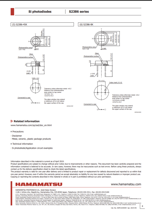 Hamamatsu S2386-8K Photo Diode NEW with WARRANTY